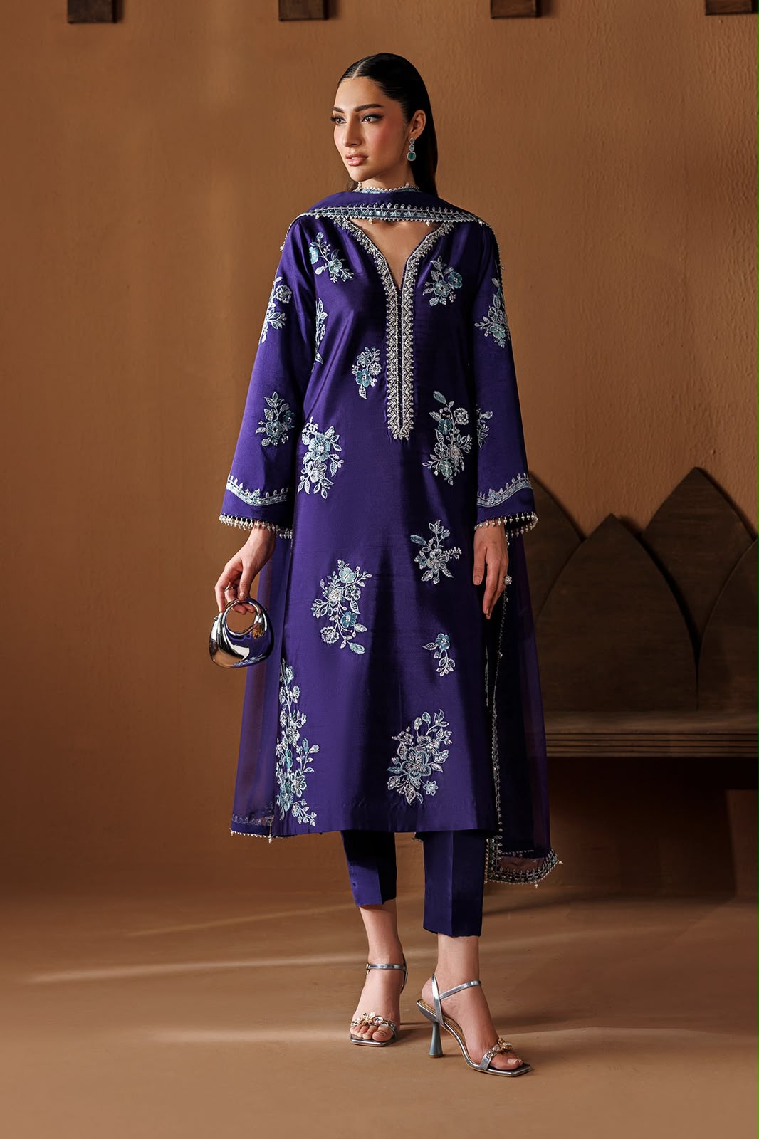 BAROQUE Rich Purple | Elegant White Floral Embroidery