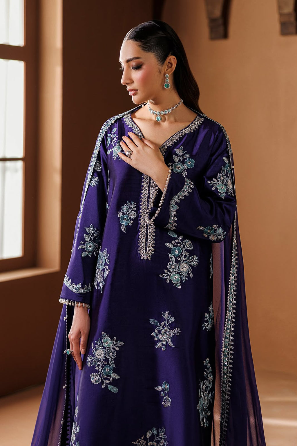 BAROQUE Rich Purple | Elegant White Floral Embroidery