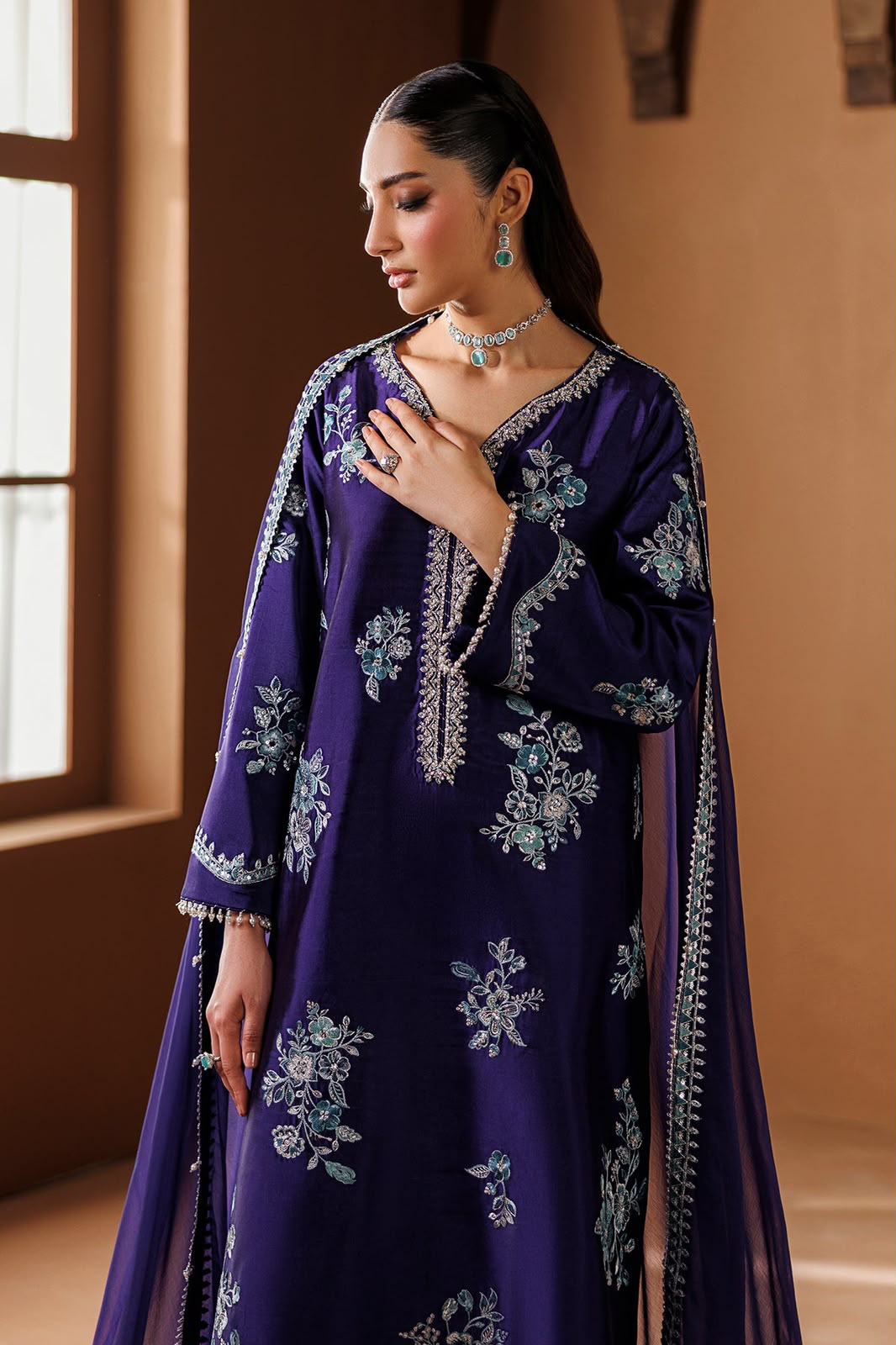BAROQUE Rich Purple | Elegant White Floral Embroidery