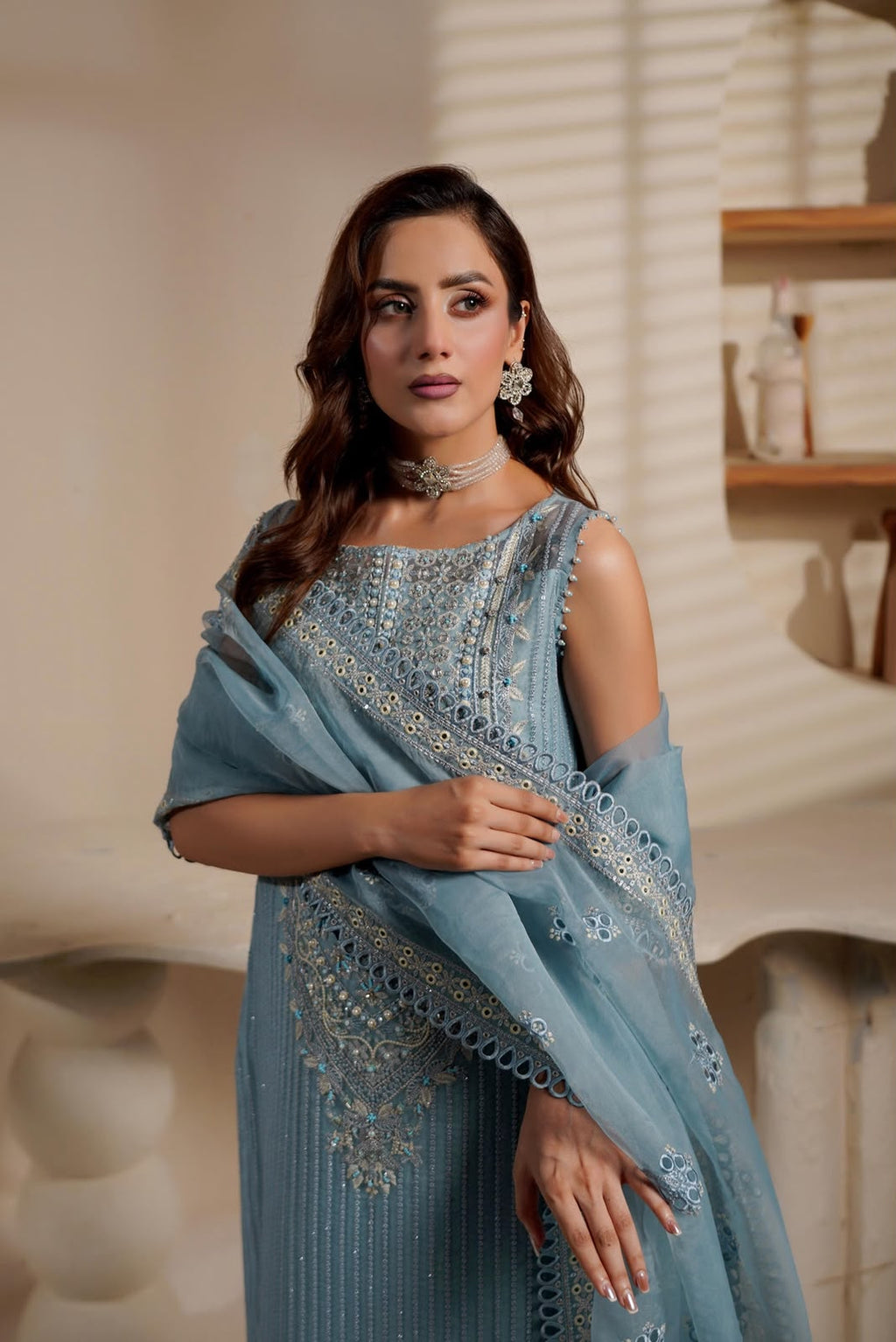 HEAVY EMBROIDERED 3-PIECE SUIT LUXURY ORGANZA COLLECTION